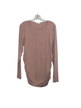 Ekouaer Ribbed Long Sleeve Maternity Top XL Dusty Pink New WOT Ruched Side Stret